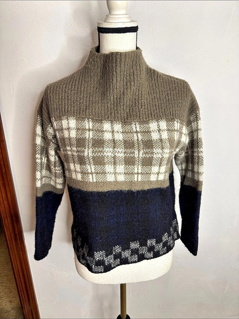 silence + noise Plaid Color Block Turtleneck Sweater XS/S
